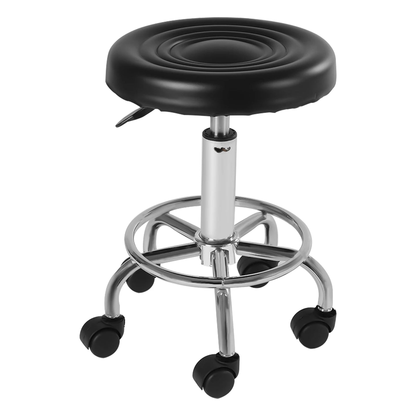 Höhenverstellbarer Arbeitshocker mit Rollhocker und drehbaren Rollen 360° °   Drehbarer Salonstuhl mit Fußstütze, modern, rund, Schwarz, 38 x 54 cm