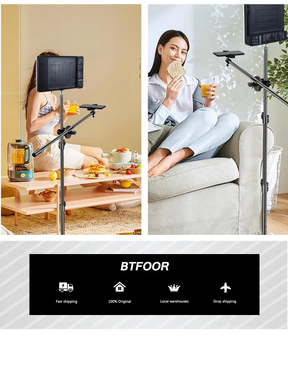 BTFOOR LED Foto‑Studio Lichtpanel 3300–5600 K (Bi‑Color, mit Stativ, EU‑Stecker)