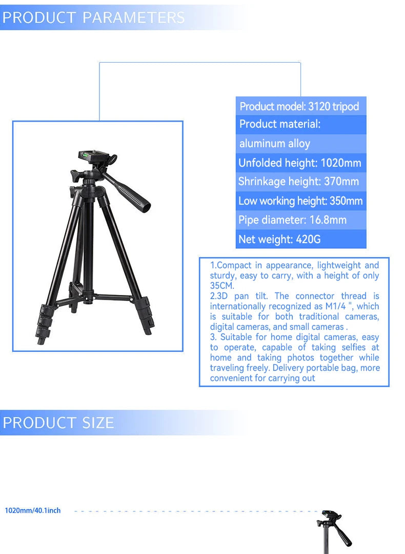 3120 Telefon Stativ 40 zoll Universal Fotografie für Gopro iPhone Samsung Xiaomi Huawei Telefon Aluminium Reise Tripode Par