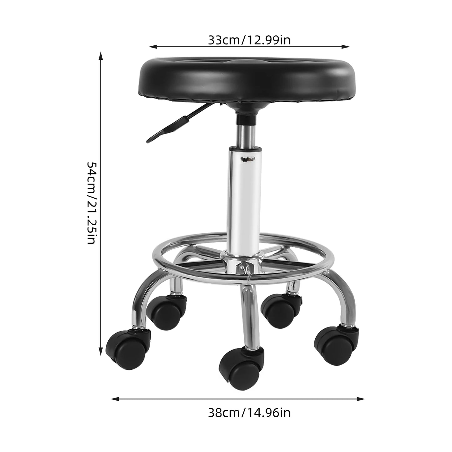 Höhenverstellbarer Arbeitshocker mit Rollhocker und drehbaren Rollen 360° °   Drehbarer Salonstuhl mit Fußstütze, modern, rund, Schwarz, 38 x 54 cm