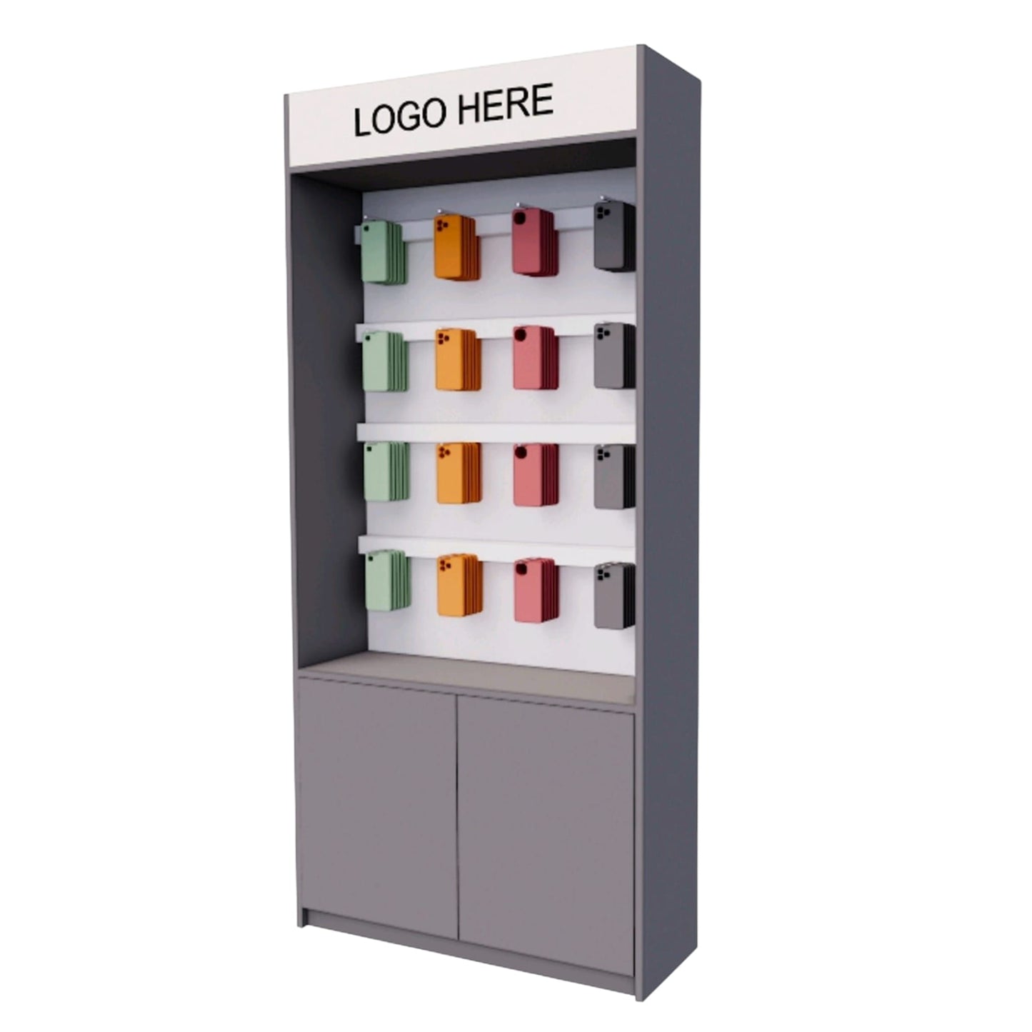 Zubehör-Regal für Mobilfunkshops – Modern, flexibel & beleuchtet