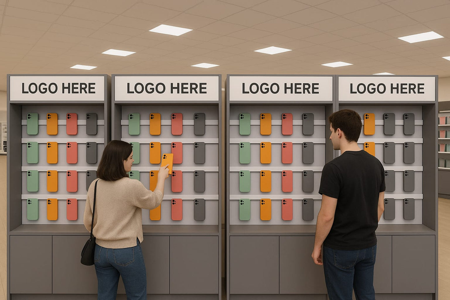 Zubehör-Regal für Mobilfunkshops – Modern, flexibel & beleuchtet